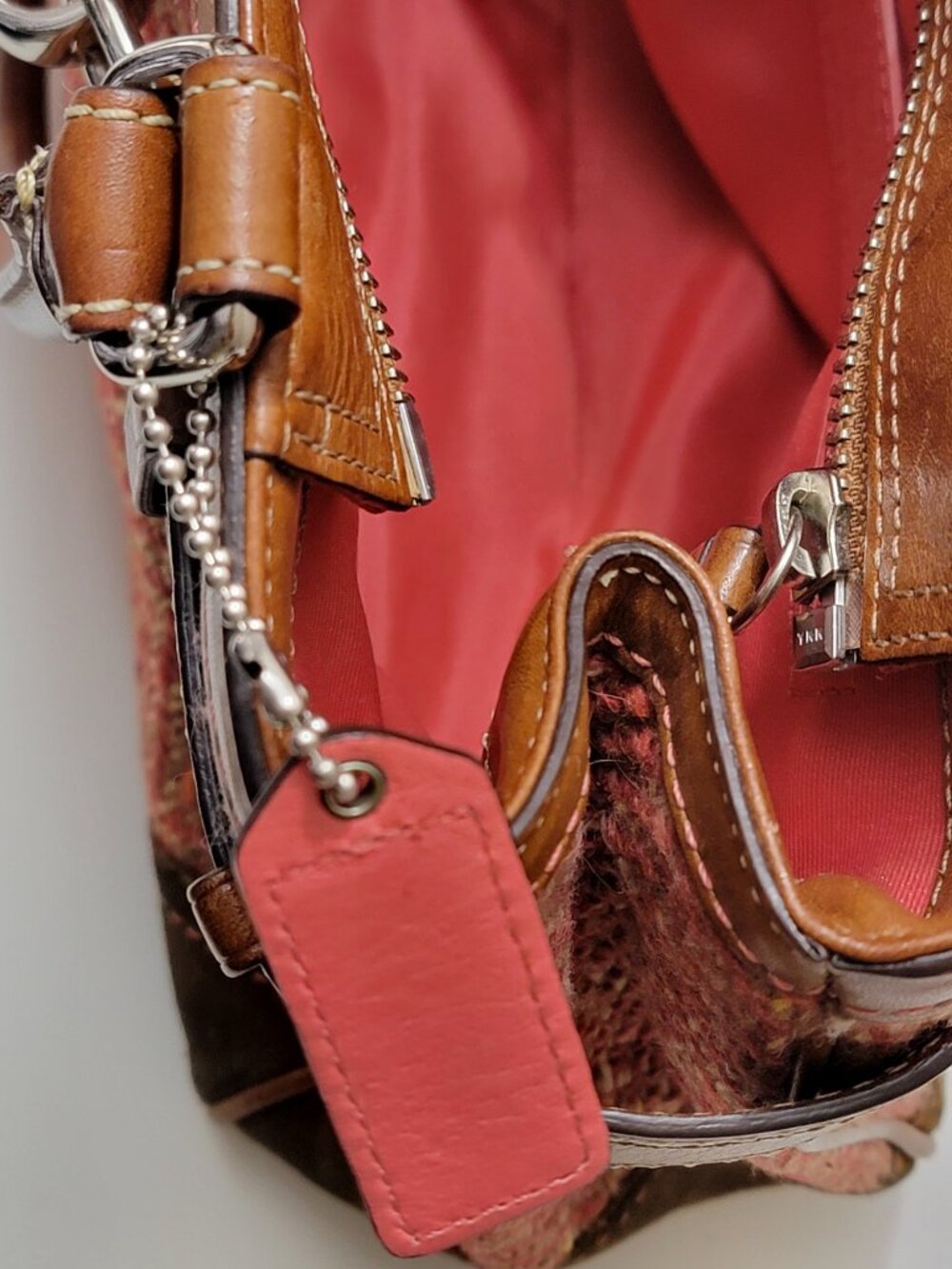 Coach Hampton Tweed Satchel Rose Herringbone Wool Leather Trim Bag Vintage F1121 - Picture 10 of 15